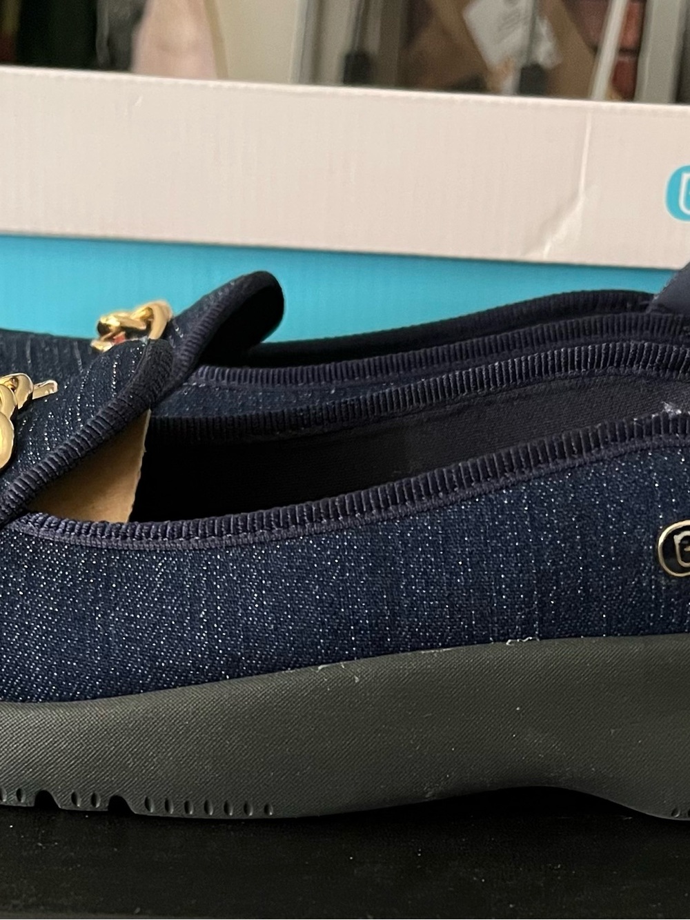Bzees Sparkle Navy Knit Slip-On Sneakers with Gold Hardware